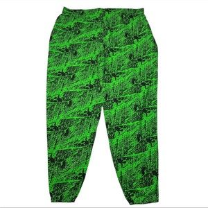 Vintage Parachute Pants AOP Neon Green Black Muscle Baggy MC Hammer Mens L Large